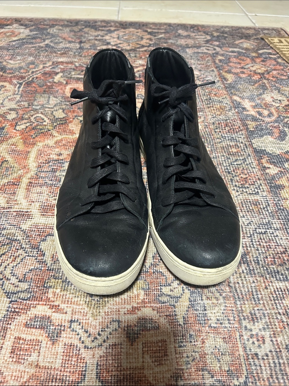 Vince Atlas Black Leather and Calf Hair High-Top Sneakers with Cream Soles